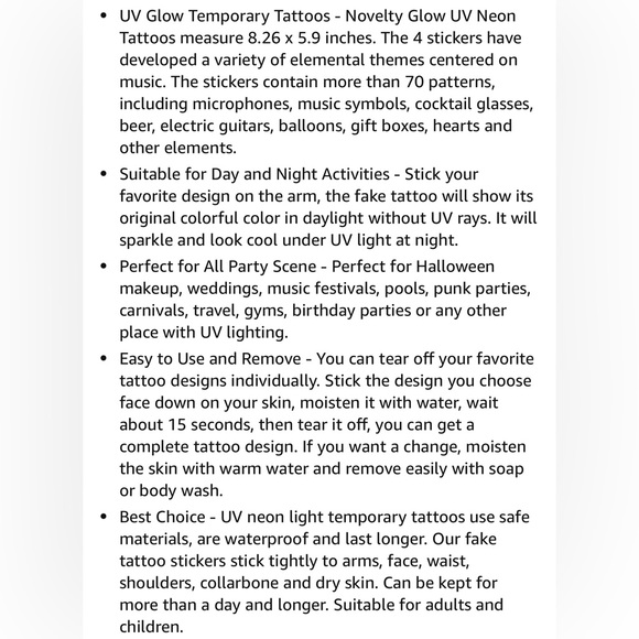 Glow in the Dark UV Neon Temporary Tattoos - Picture 7 of 7